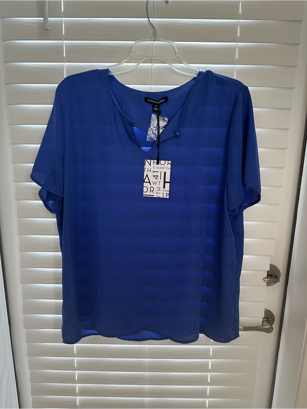 41 Hawthorn Royal Blue Sheer Keyhole Blouse